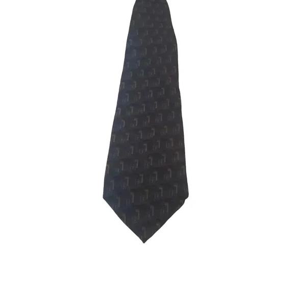 Van Heusen Luxury Men's Neck Tie 100% Silk Black Brown Geometric Business Church - Picture 1 of 10